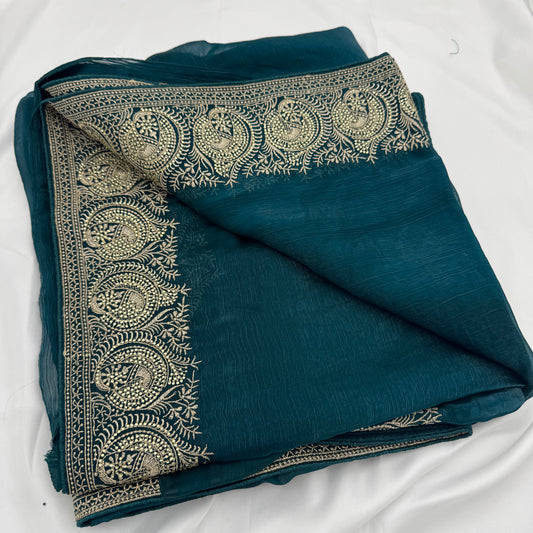 Green Saree with Sequins & Cutdana Embroidery