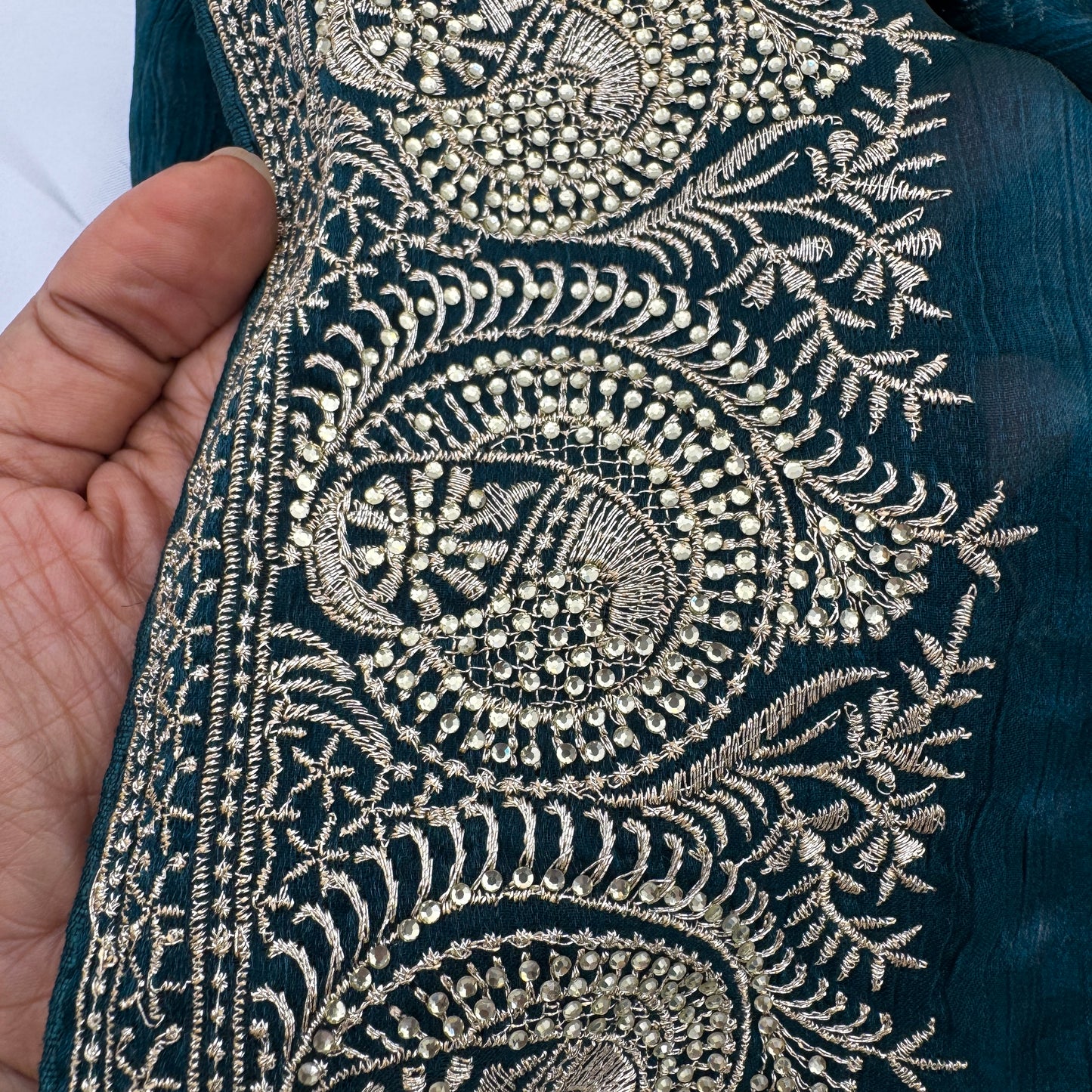 Green Saree with Sequins & Cutdana Embroidery