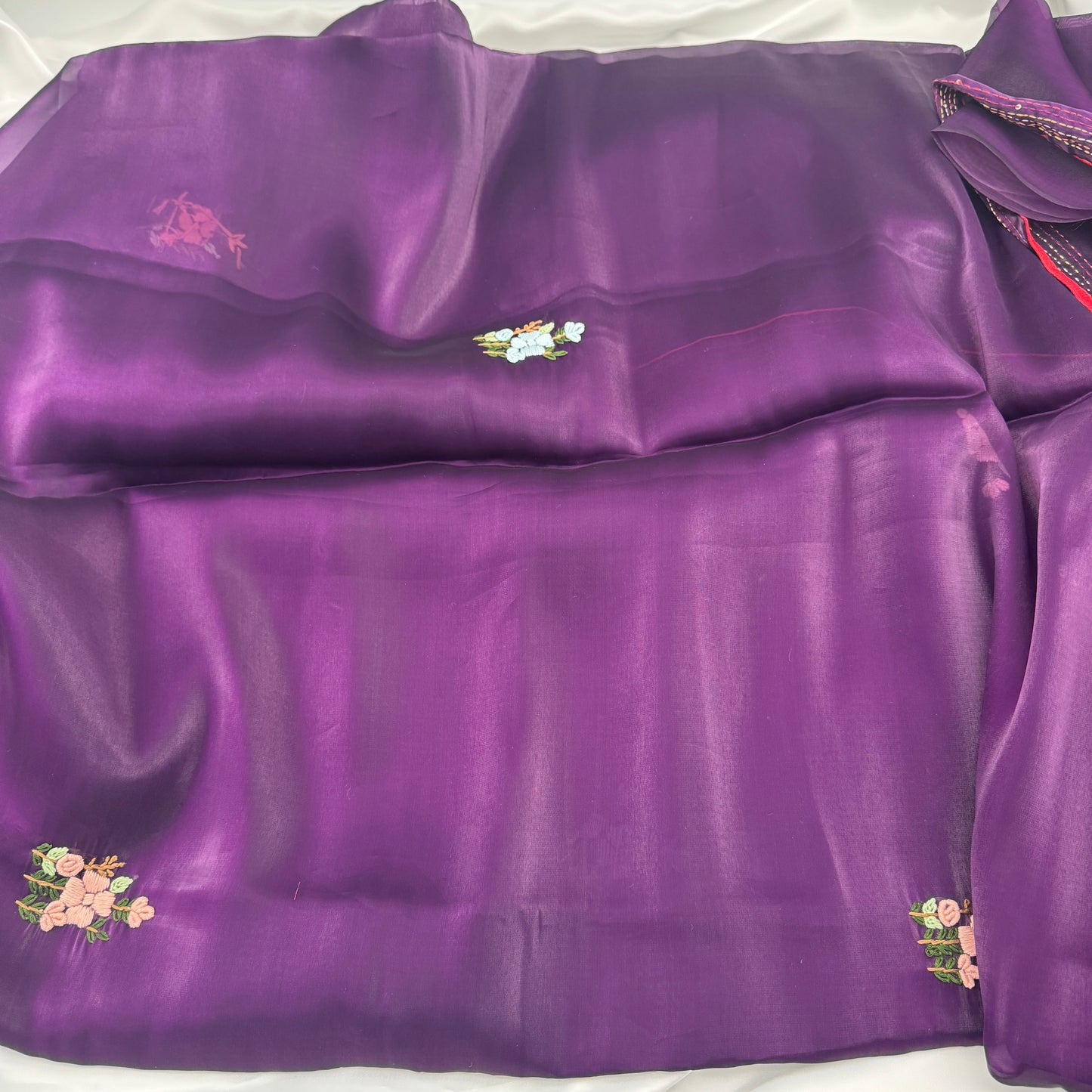 Purple Saree with Hand-Embroidery