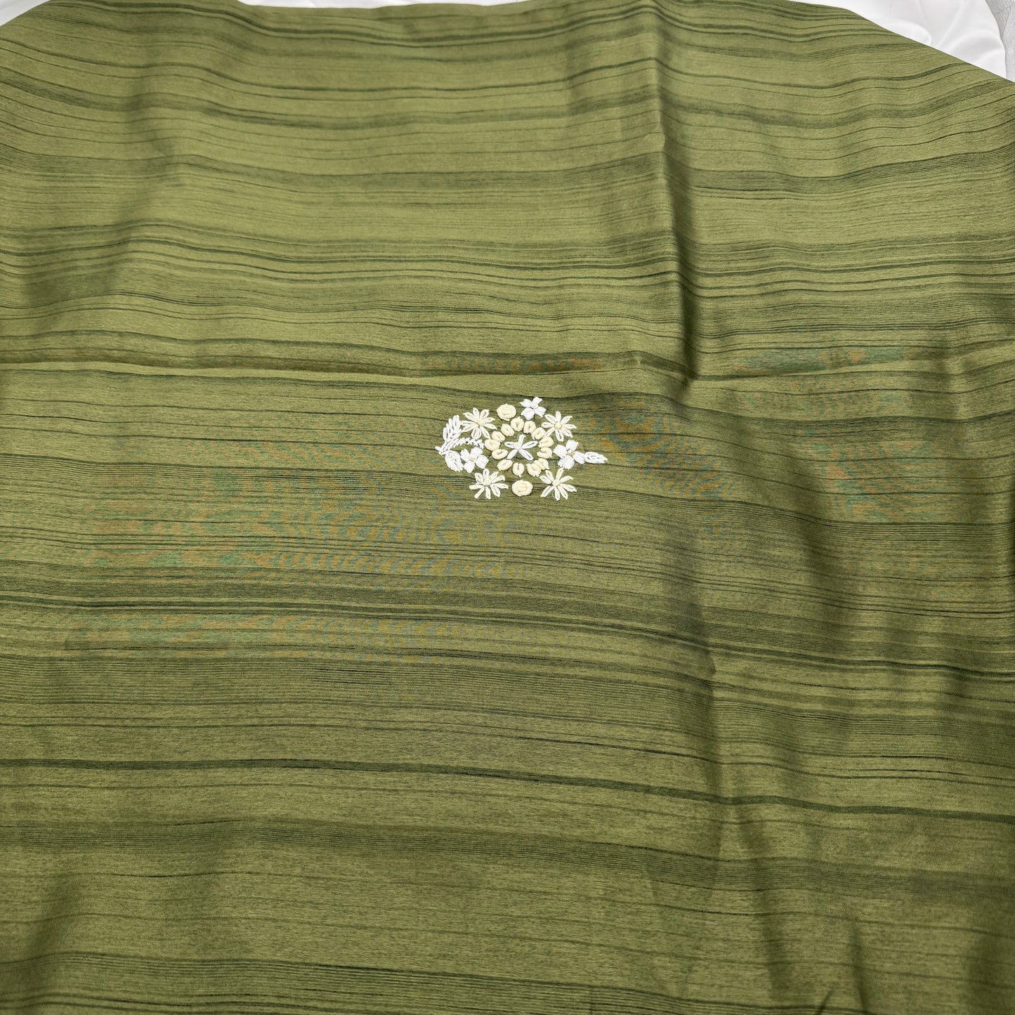 Green semi-tussar embroidery saree