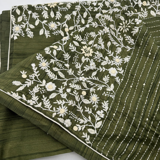 Green semi-tussar embroidery saree