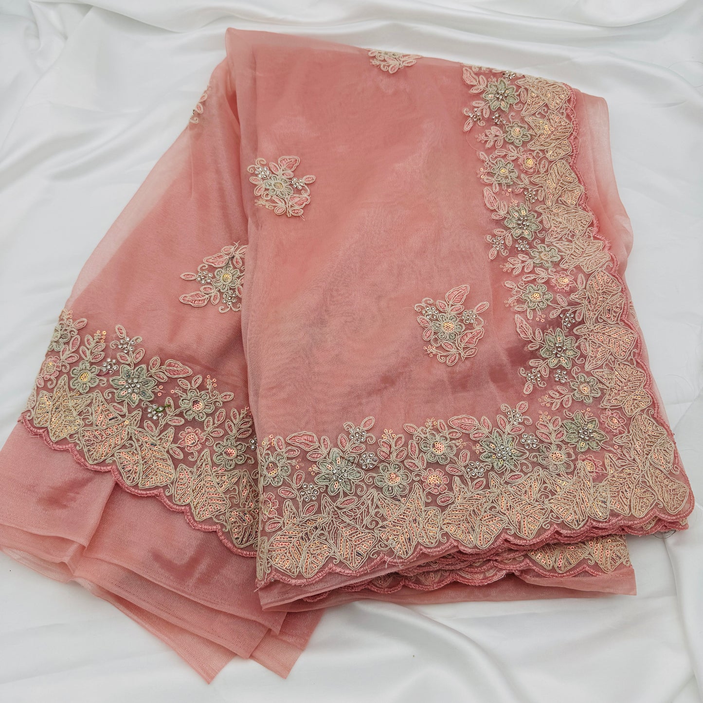 Pink Tissue Saree with Embroidery