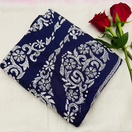 Blue Silk-blend Kantha Saree