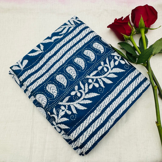Blue Silk Kantha Saree
