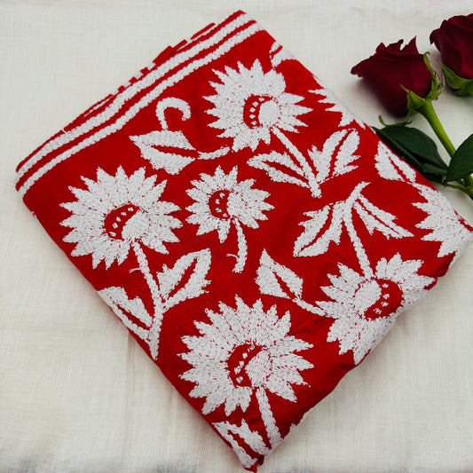 Red Silk-blend Kantha Saree