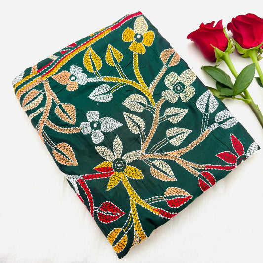 Green Silk-blend Kantha Saree