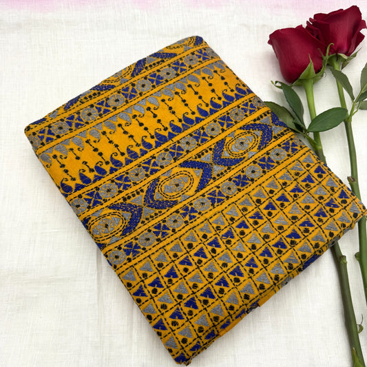 Yellow Silk Kantha Saree