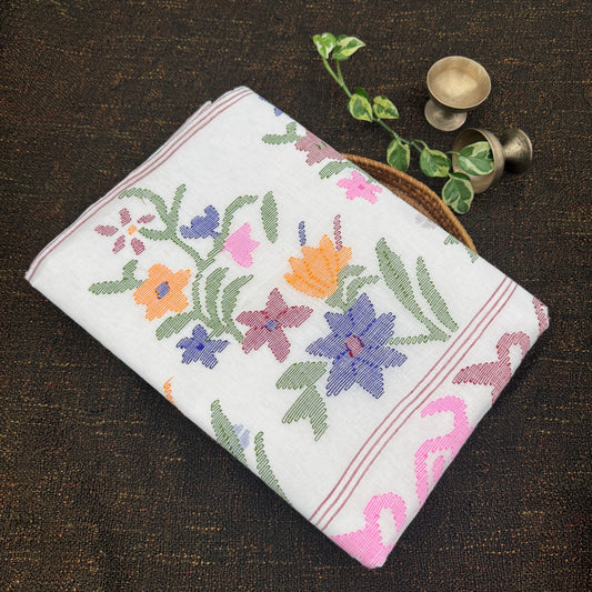 White Cotton Handloom Manipuri Saree
