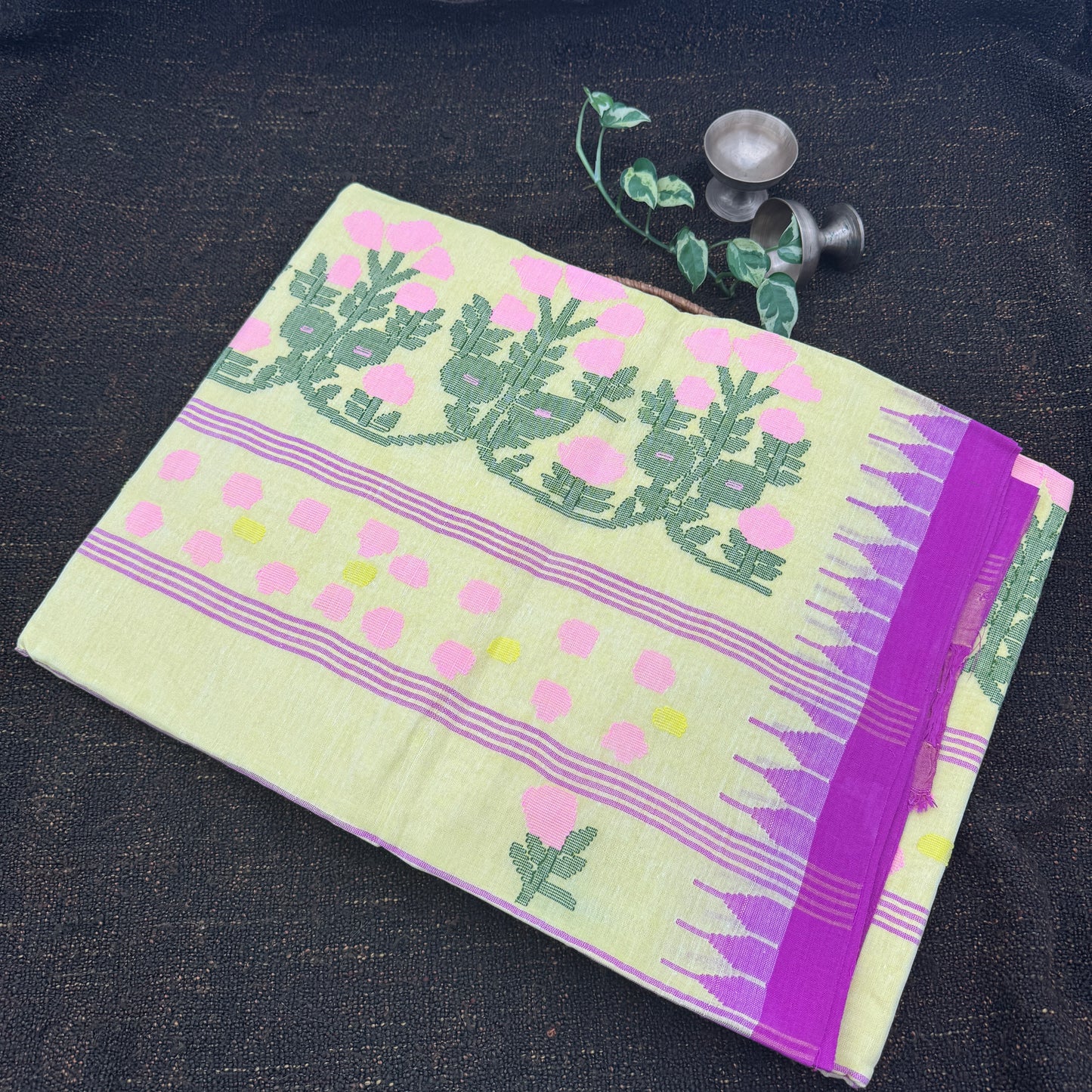 Yellow Cotton Handloom Manipuri Saree