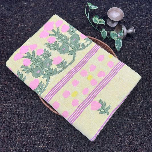 Yellow Cotton Handloom Manipuri Saree