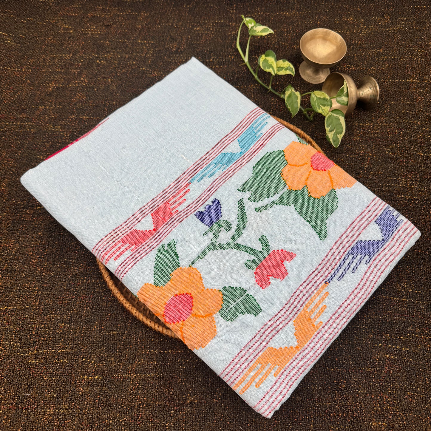 Blue Cotton Handloom Manipuri Saree
