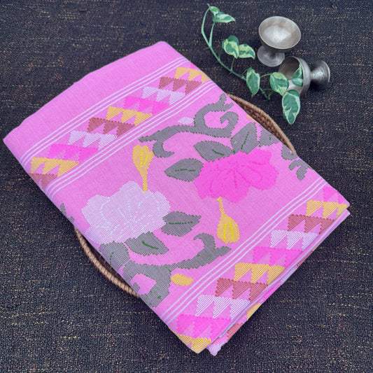 Pink Cotton Handloom Manipuri Saree