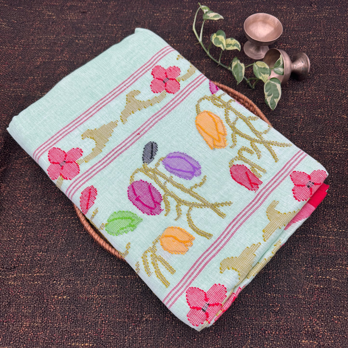 Mint-Green Cotton Handloom Manipuri Saree