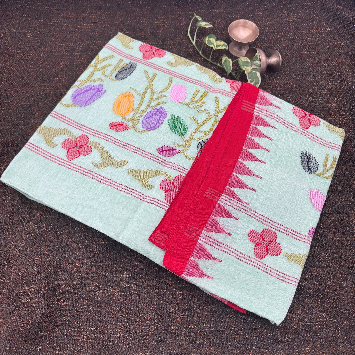 Mint-Green Cotton Handloom Manipuri Saree