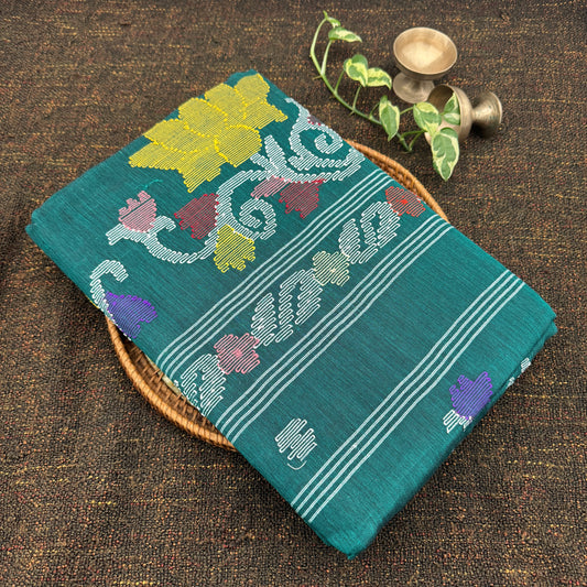 Green Cotton Handloom Manipuri Saree