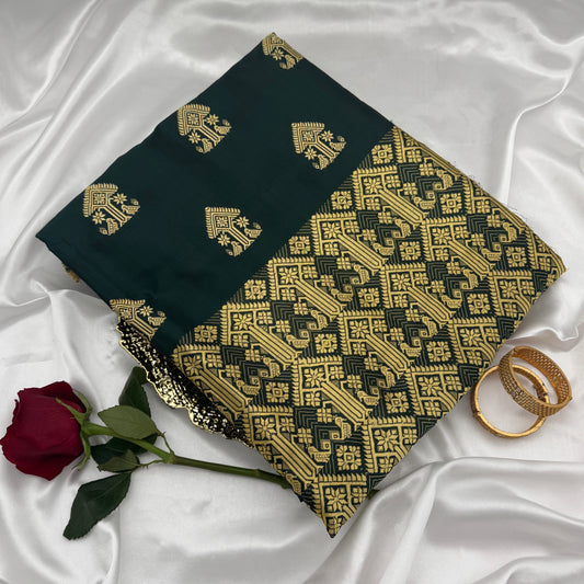Green Paat-Silk Saree with Muted Yellow Motifs