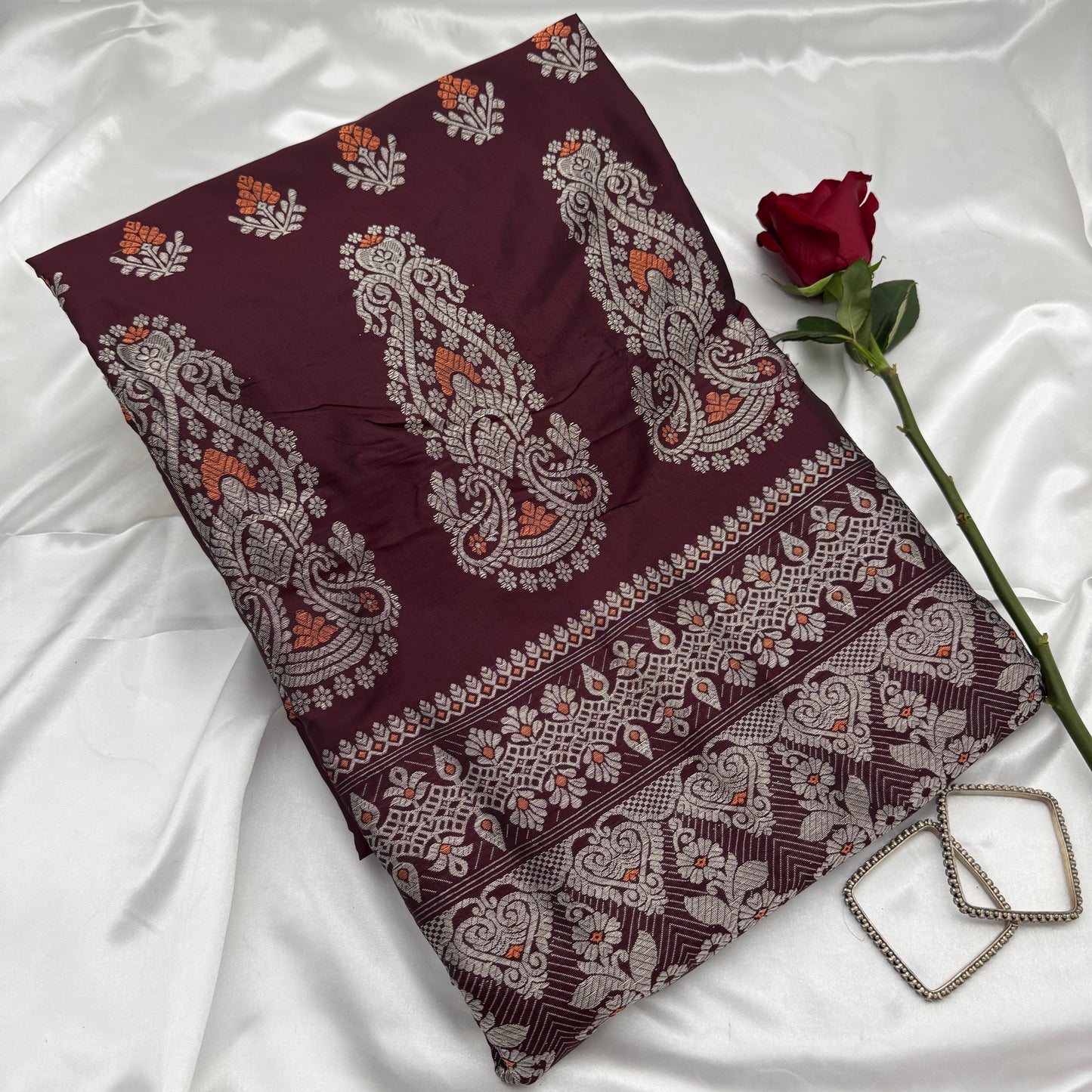 Maroon Paat-Silk Saree with Silver Zari