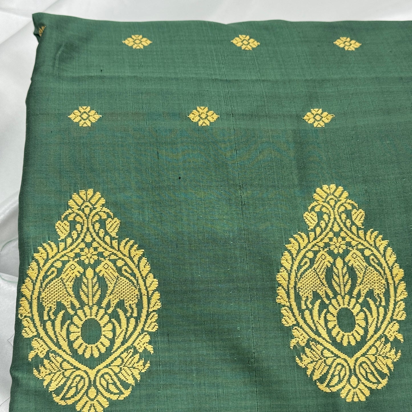 Green Paat Silk with Yellow Woven Motifs
