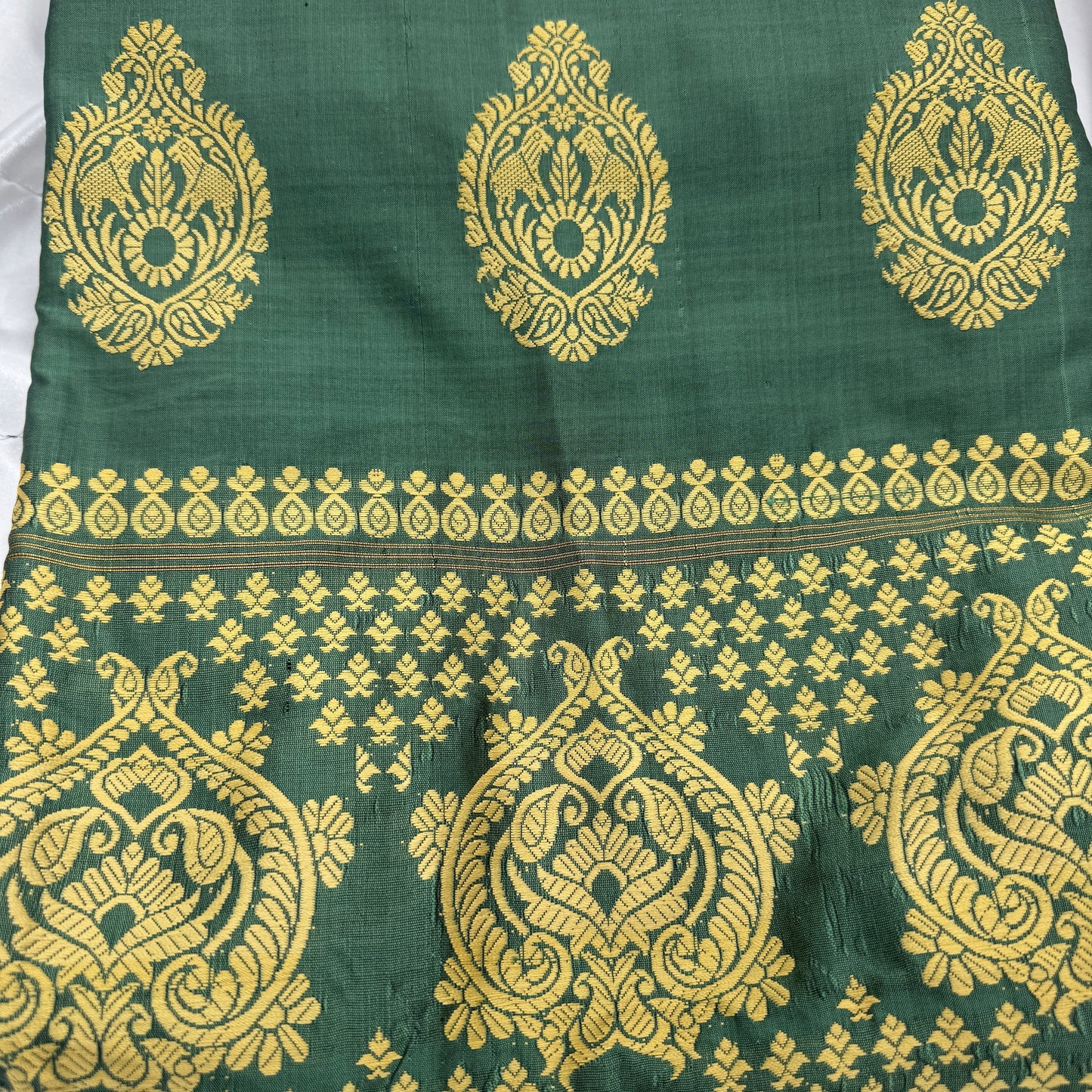 Green Paat Silk with Yellow Woven Motifs