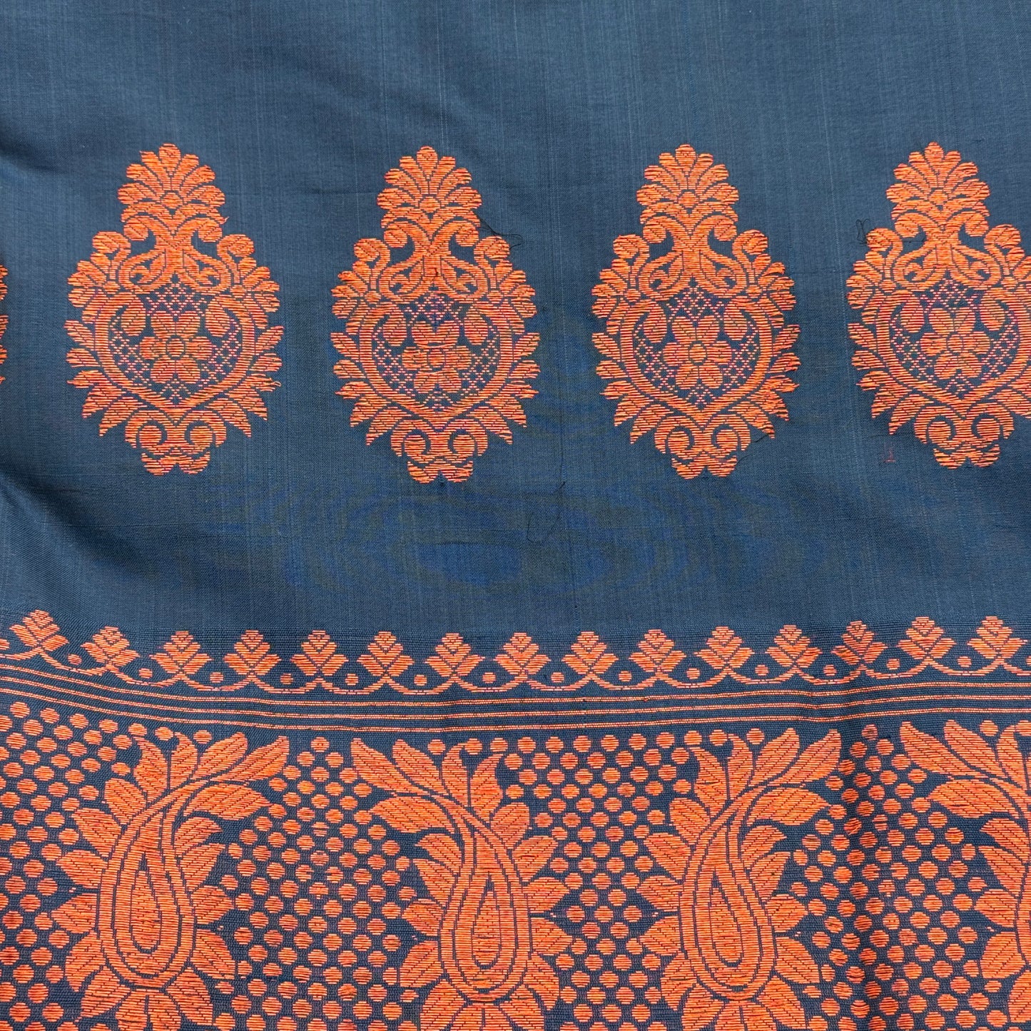 Blue Assam Paat Silk Saree with Copper Zari-work