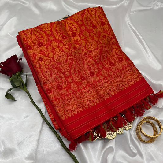Red Paat-Silk Sari with Gold Zari-work