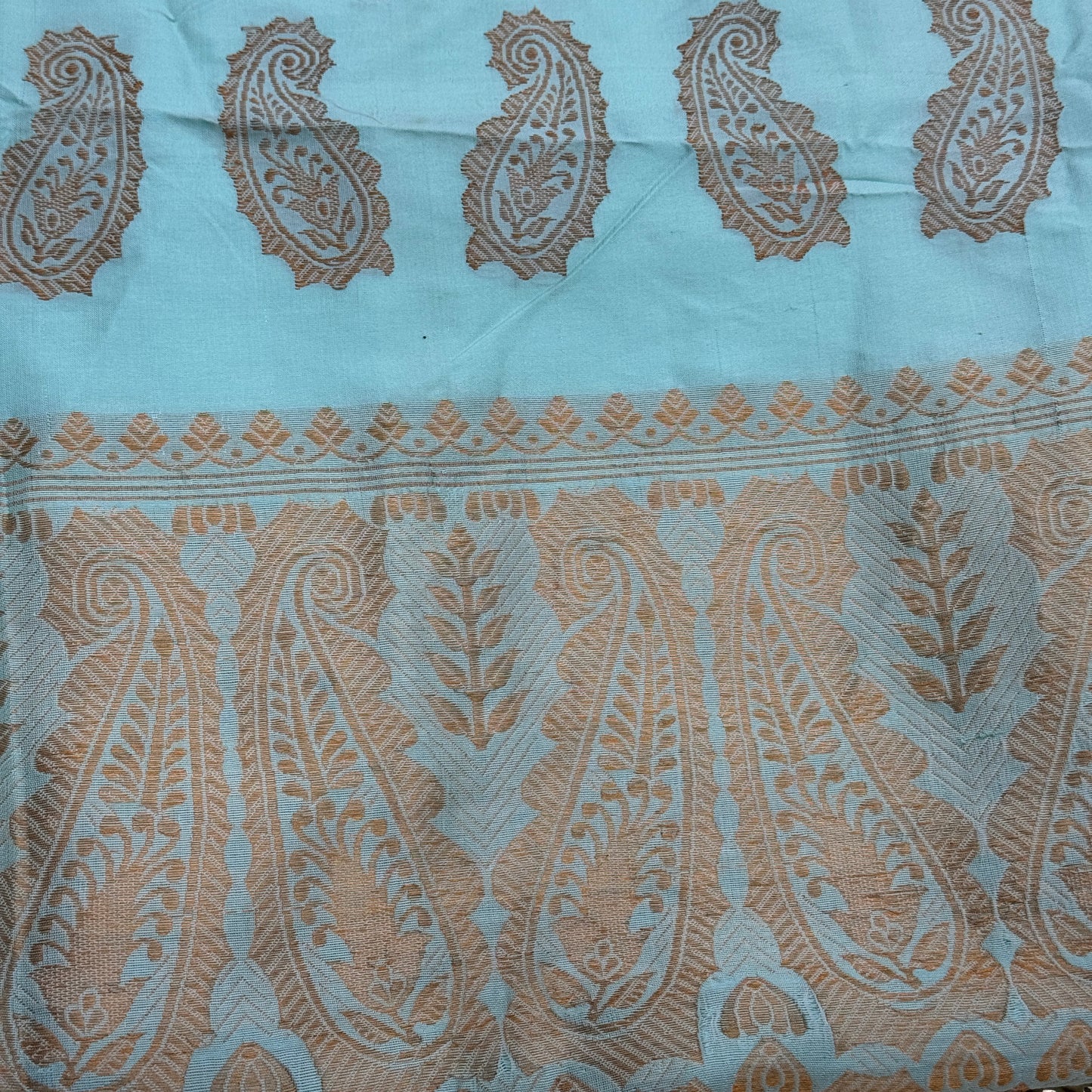 Aqua-blue Paat Silk Saree with Gold Zari-work