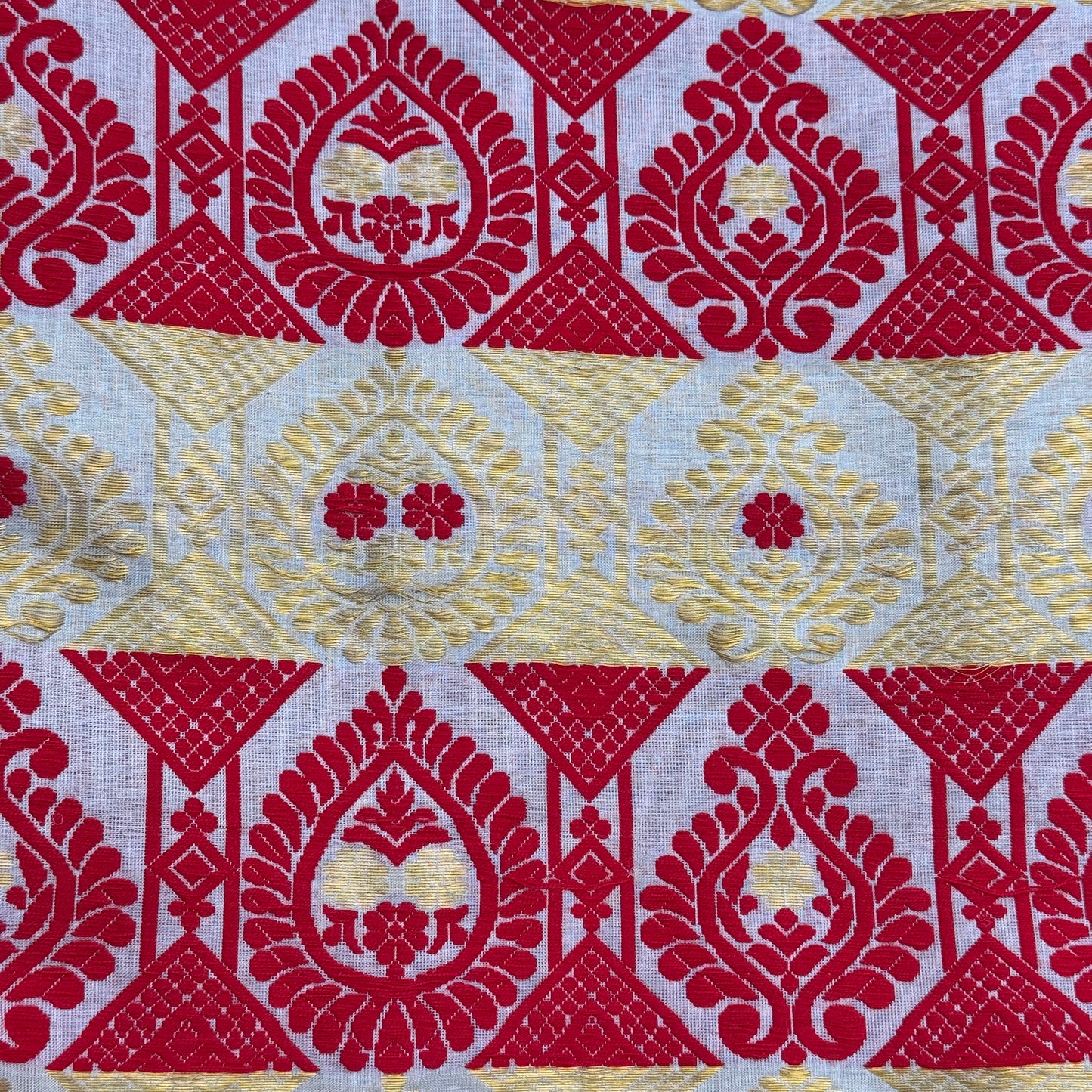 Assam Tussar Silk Saree with Red & Gold Motifs