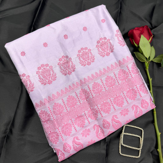 Pink Paat Silk Saree with Dark Pink Woven Motifs