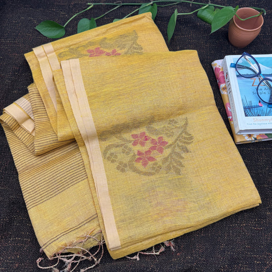 Mustard Yellow Tissue Linen Saree