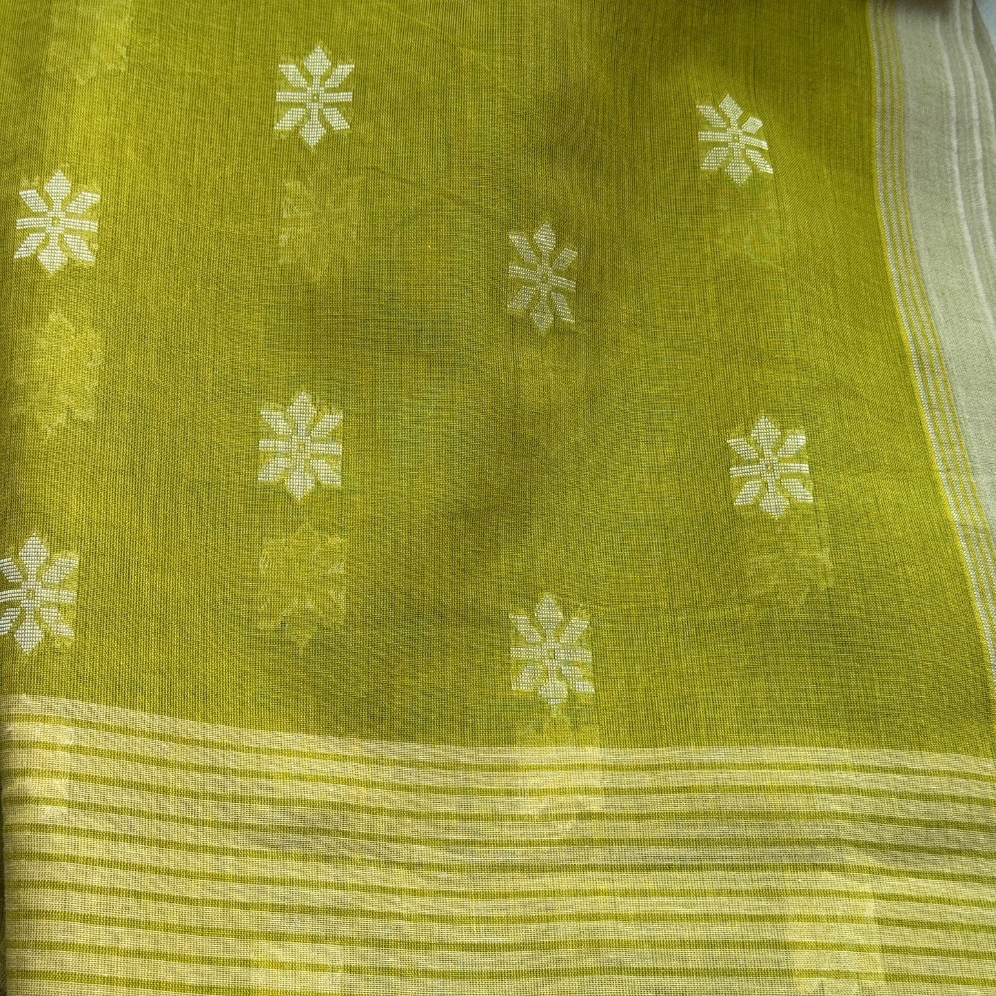 Heujiya Mon - Green Cotton Assam Handloom Saree