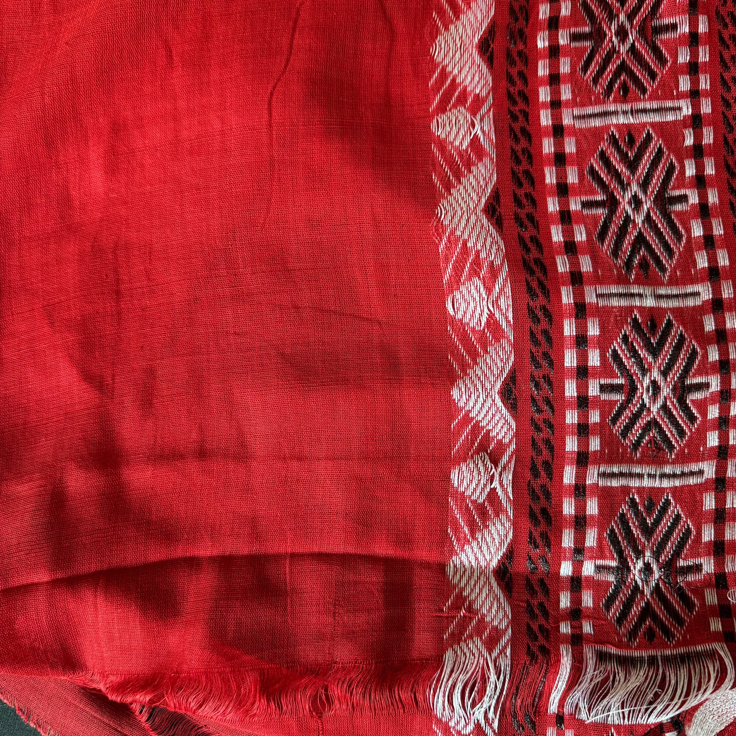 Rang Bihu - Red Handloom Cotton Saree with Assamese Motifs