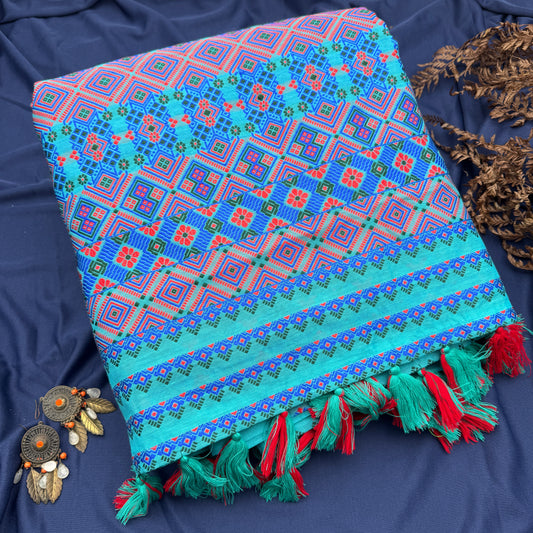 Neelphool - Blue Cotton-Silk Saree with Assamese motifs