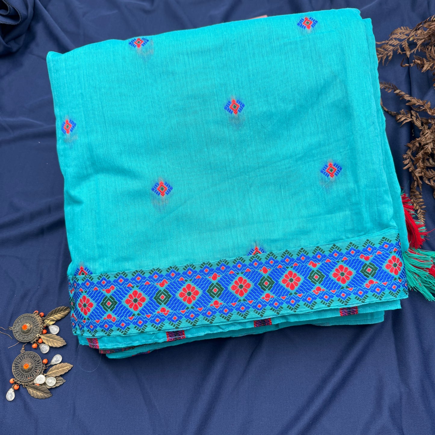 Neelphool - Blue Cotton-Silk Saree with Assamese motifs