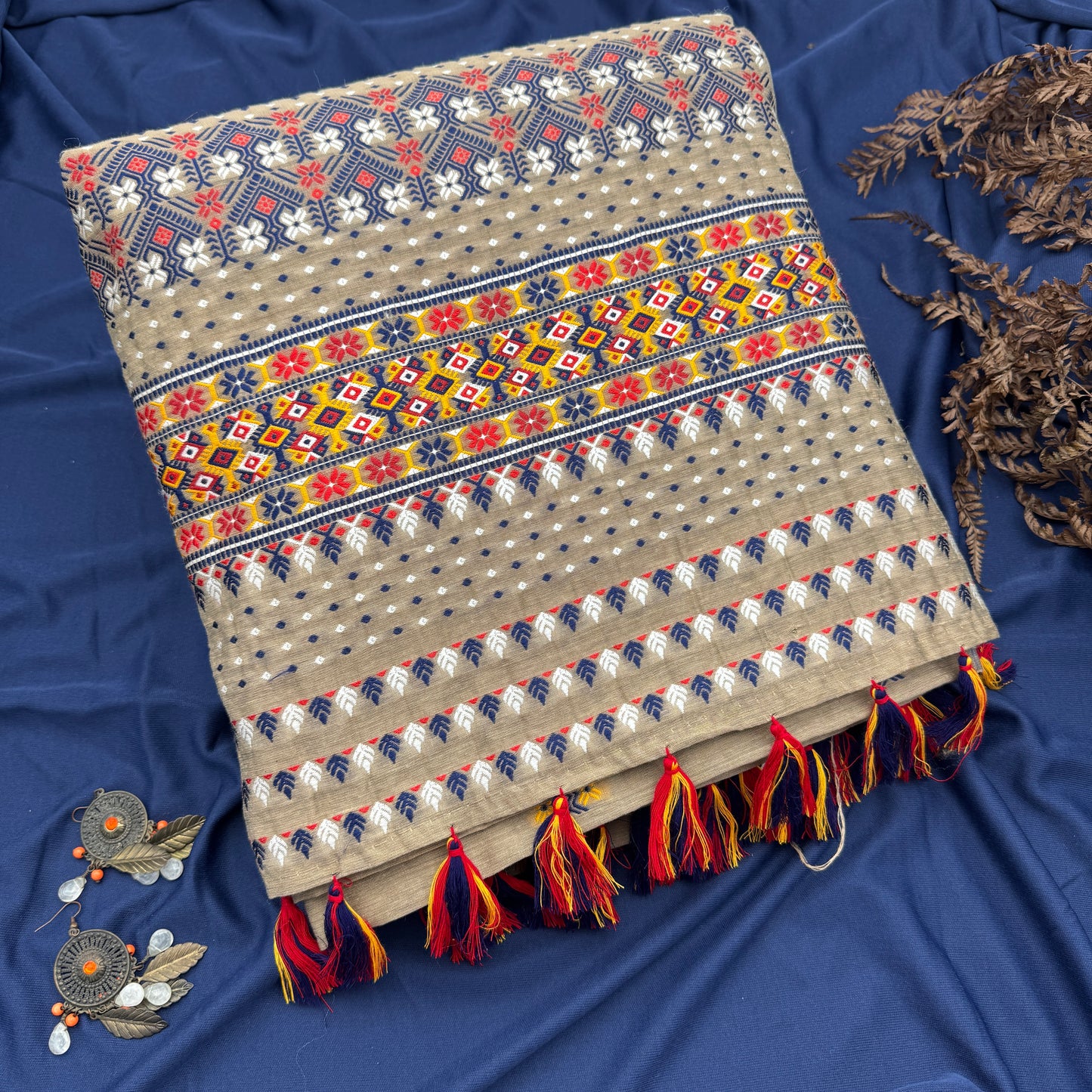 Mati-Kotha _ Brown Cotton-Blend Saree with Assamese Motifs