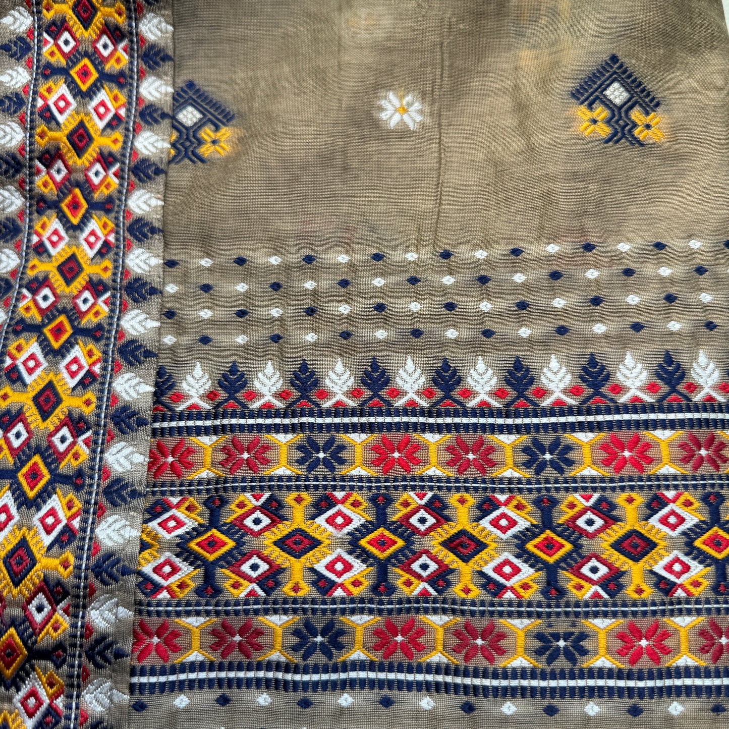 Mati-Kotha _ Brown Cotton-Blend Saree with Assamese Motifs