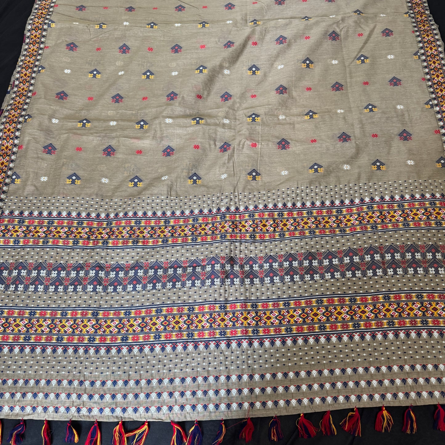 Mati-Kotha _ Brown Cotton-Blend Saree with Assamese Motifs