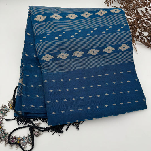 Neel Hopun – Blue Cotton Assam Handloom Saree