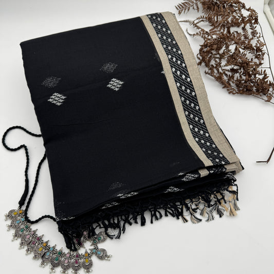 Hopunor Rati - Black Cotton Assam Handloom Saree