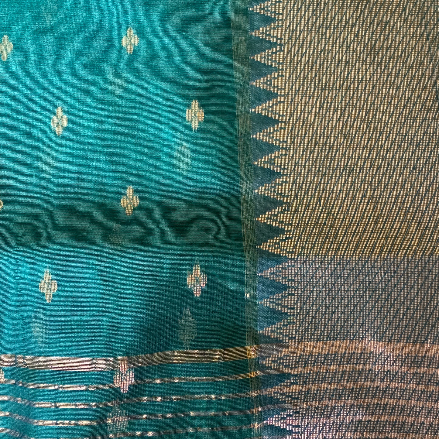 Bonolota - Green Handloom Cotton Saree with Copper Zari
