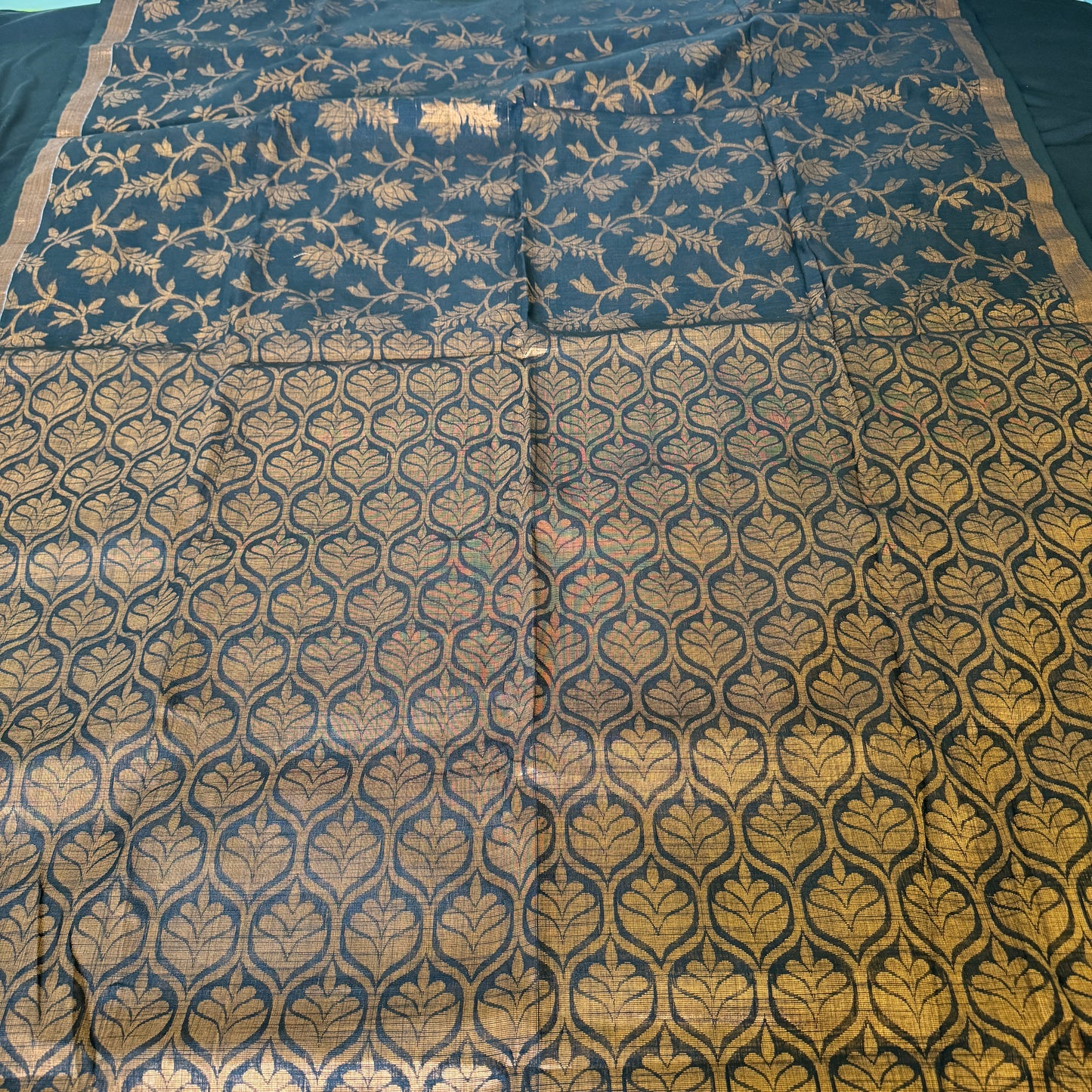 Raunak - Black Cotton-Silk Saree with Copper Zari
