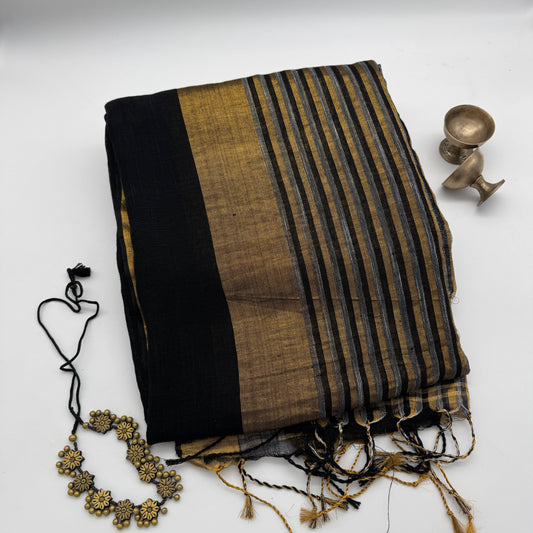 Chayapath: Black Tissue Linen Saree