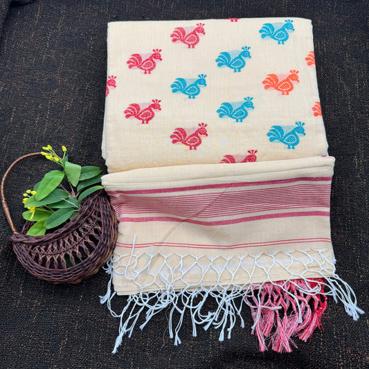 Haash-Pakhi: Beige Cotton Handloom Saree
