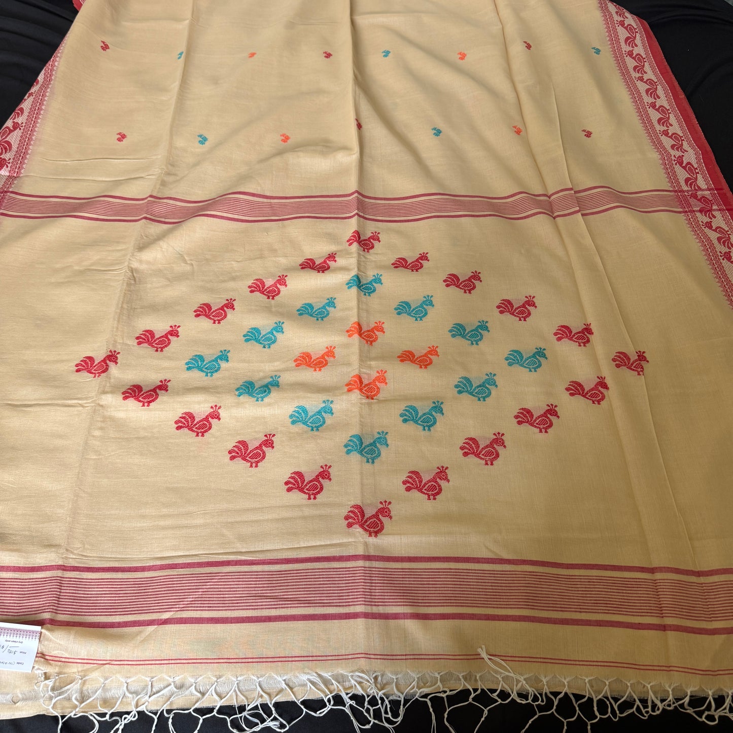 Haash-Pakhi: Beige Cotton Handloom Saree