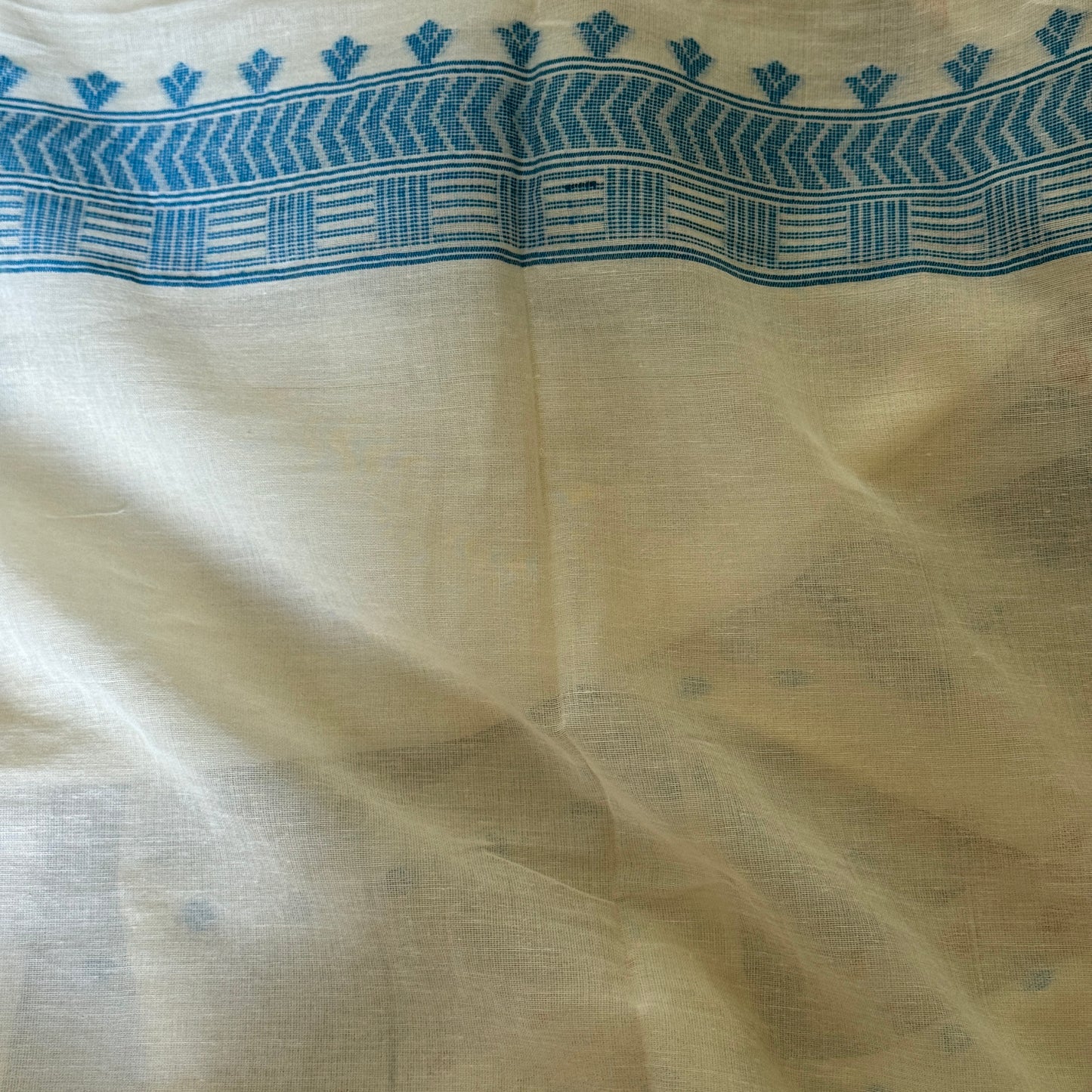 Neelabho - White Cotton Handloom Saree with Blue Jamdani Design