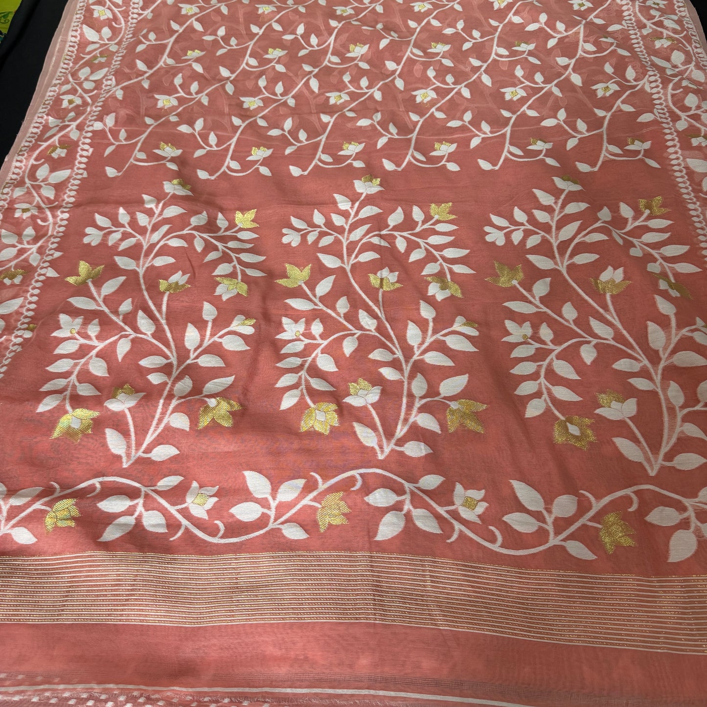 Pushpita: Peach Cotton Jamdani Saree