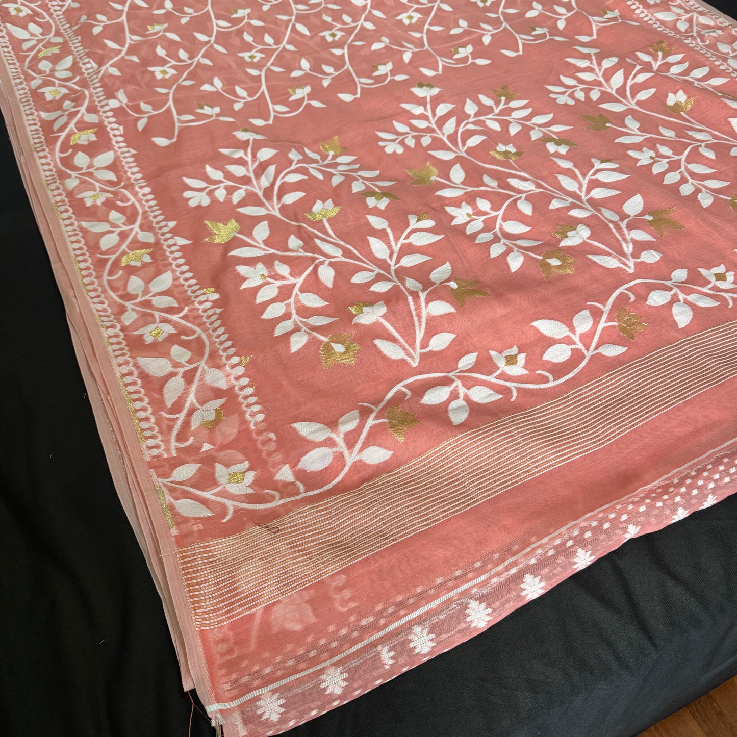 Pushpita: Peach Cotton Jamdani Saree