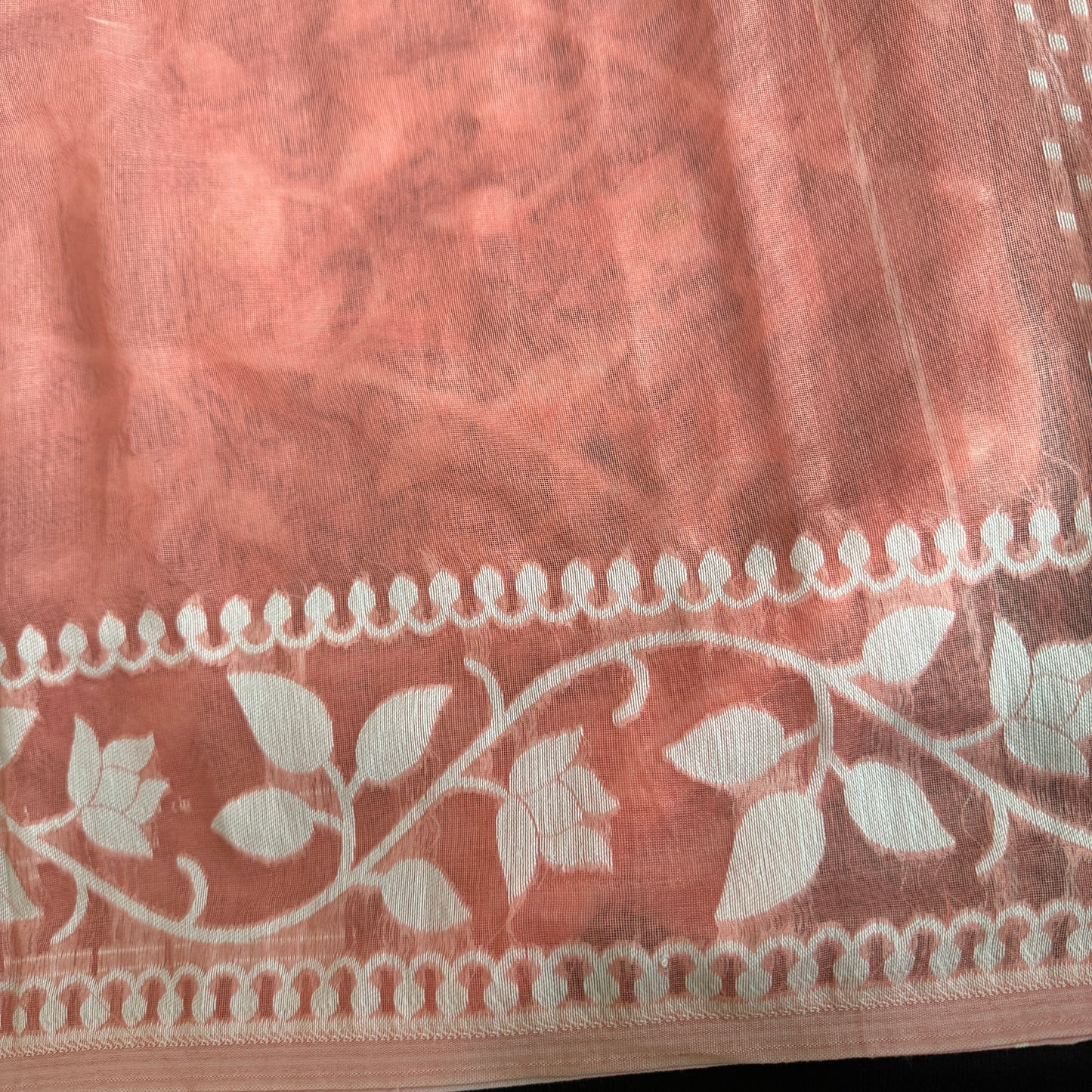 Pushpita: Peach Cotton Jamdani Saree
