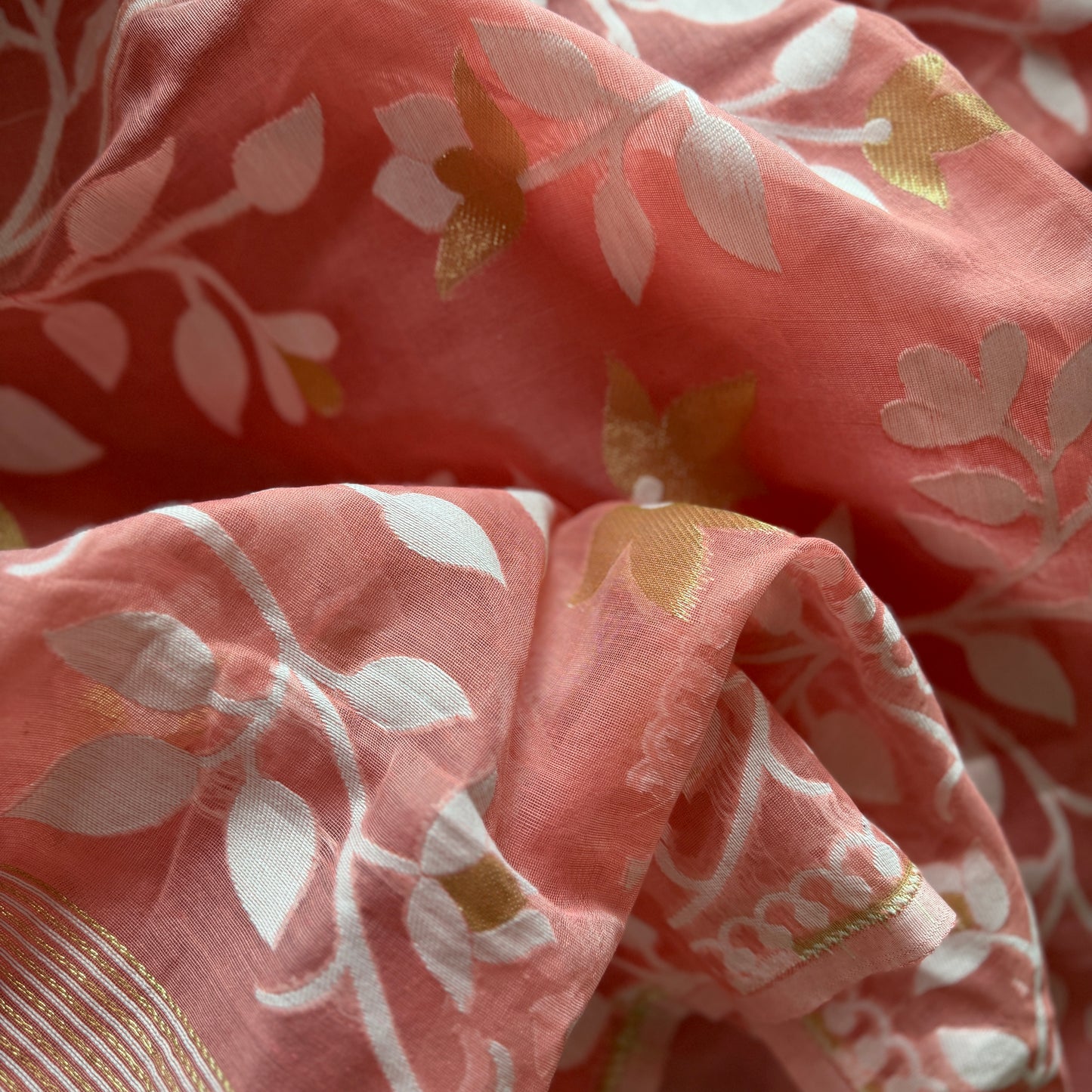 Pushpita: Peach Cotton Jamdani Saree
