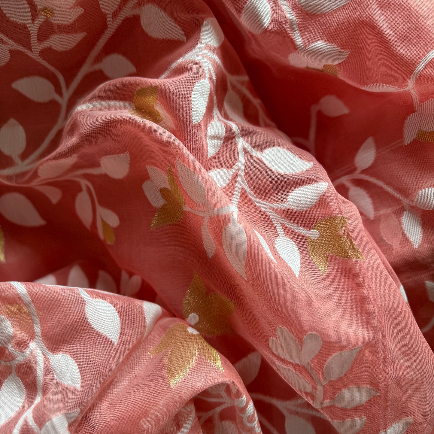 Pushpita: Peach Cotton Jamdani Saree