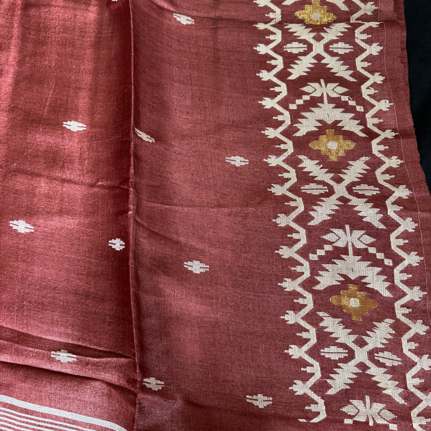Mahogany Dhaga: Brown Tussar Silk Saree with Jamdani Motifs